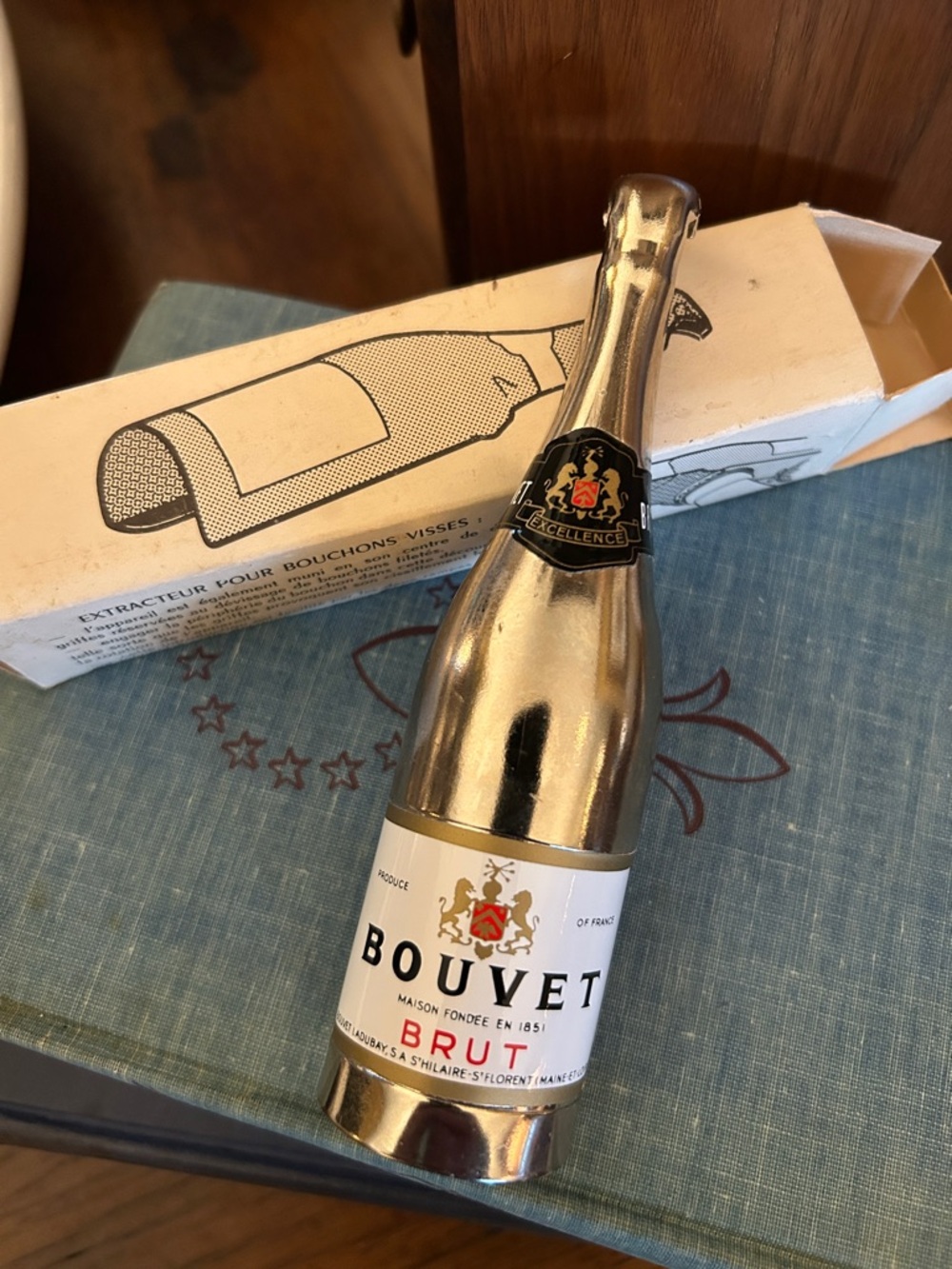 Vintage French Bouvet Brut Metallic Champagne Bottle Décor